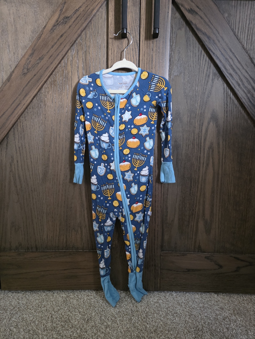 Little Sleepies Navy and Light Blue Hanukkah Footed One-Piece